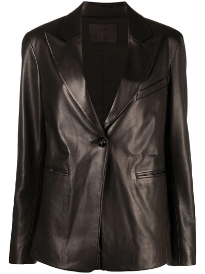 Shop Drome Single-breasted Leather Blazer In Black