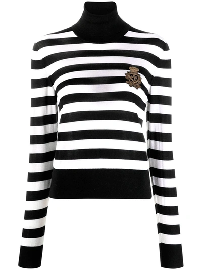 Shop Dolce & Gabbana Striped Crest Logo Jumper In Black