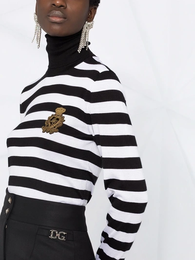 Shop Dolce & Gabbana Striped Crest Logo Jumper In Black