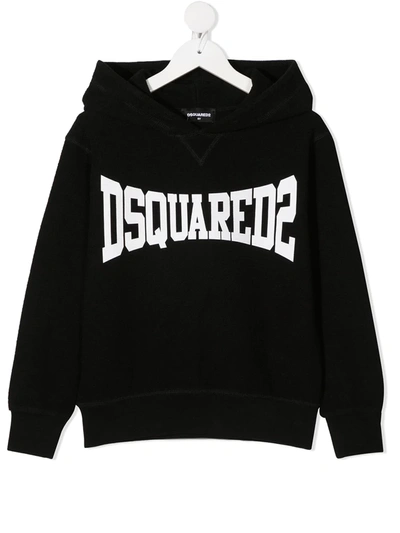 Shop Dsquared2 Logo Print Cotton Hoodie In Black