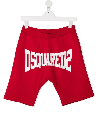 Shop Dsquared2 Teen Logo-print Track Shorts In Red