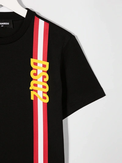 Shop Dsquared2 Stripe Detail Logo Print T-shirt In Black