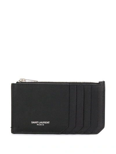 Shop Saint Laurent Leather Credit Card Holder In Black