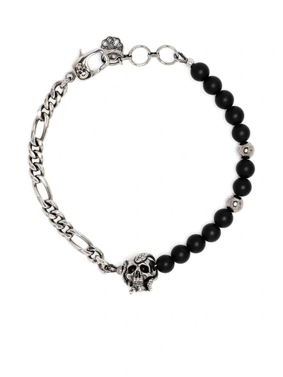 Shop Alexander Mcqueen Beads And Skull Bracelet In Black