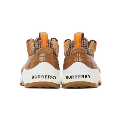 Shop Burberry Brown Houndstooth Arthur Sneakers In Beige