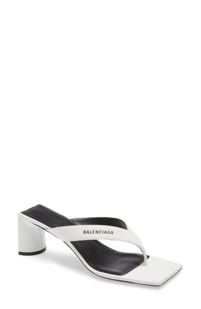 Shop Balenciaga Square Toe Thong Sandal In White/ Black