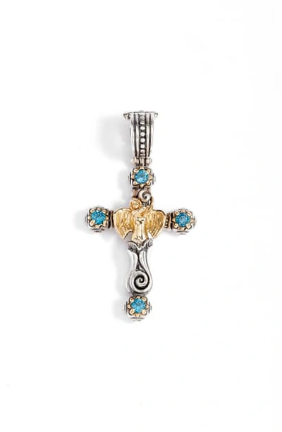 Shop Konstantino Golden Angel & Blue Topaz Cross Pendant In Silver/ Blue Topaz