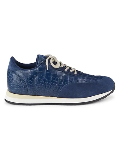 Shop Giuseppe Zanotti Croc-embossed Leather &amp; Suede Sneakers In Space