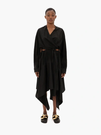 Shop Jw Anderson Wrapover Cut-out Dress In Black