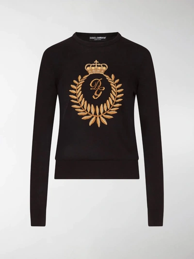 Shop Dolce & Gabbana Embroidered Logo Jumper In Black