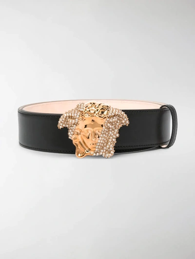 Shop Versace Palazzo Dia Crystal Belt In Black