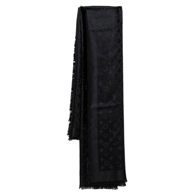 Pre-owned Louis Vuitton Black Silk Wool Monogram Shawl