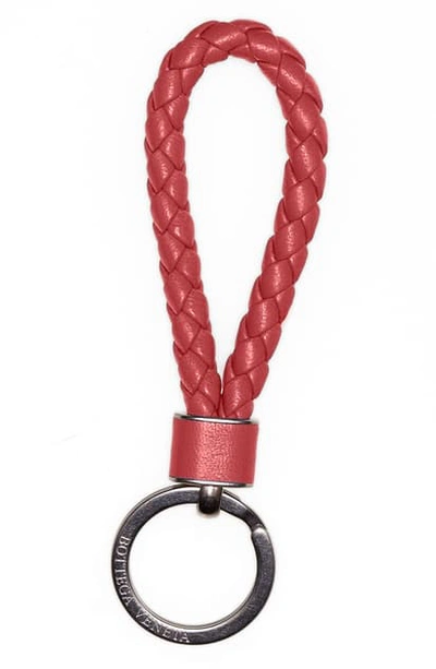 Shop Bottega Veneta Intrecciato Leather Loop Key Ring In Chili/ Silver