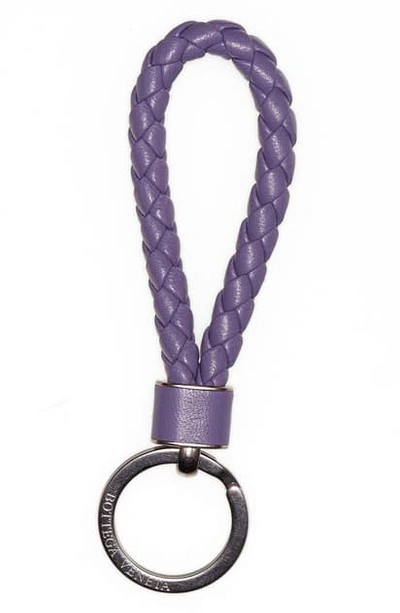 Shop Bottega Veneta Intrecciato Leather Loop Key Ring In Lavender/ Silver