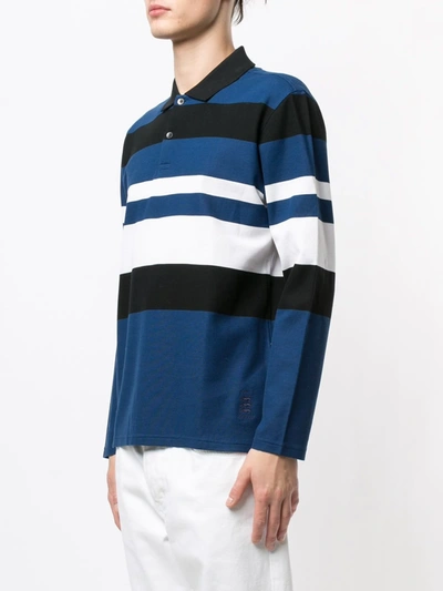 Shop Kent & Curwen Block-stripe Long Sleeved Polo Shirt In Blue
