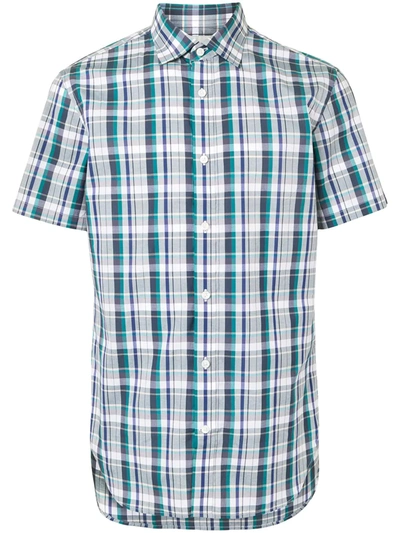 Shop Kent & Curwen Short Sleeved Plaid Shirt In Blue