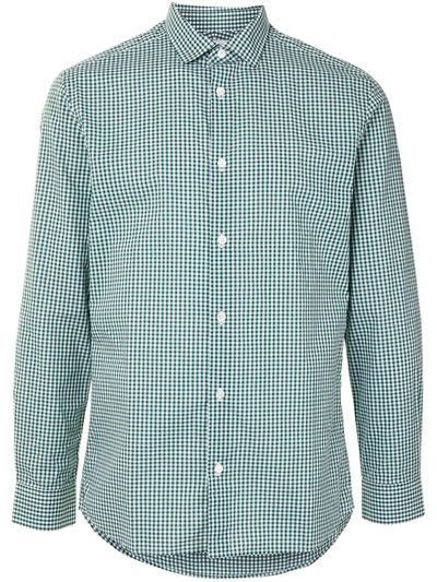 Shop Kent & Curwen Long Sleeved Gingham Shirt In Blue