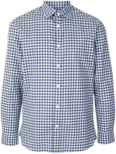 Shop Kent & Curwen Long Sleeved Gingham Check Shirt In Blue