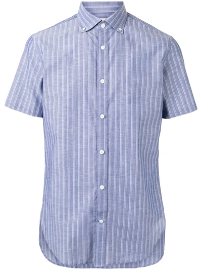 Shop Kent & Curwen Short Sleeved Mix-stripe Shirt In Blue