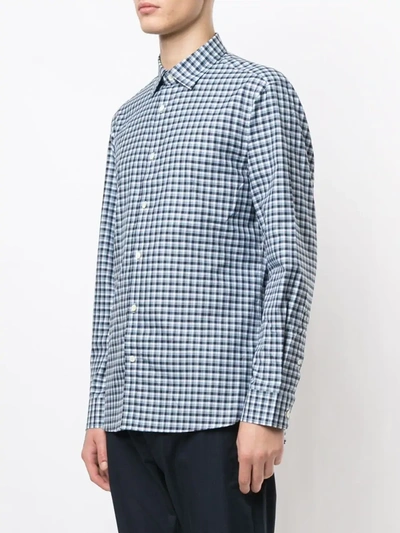 Shop Kent & Curwen Long Sleeved Gingham Check Shirt In Blue