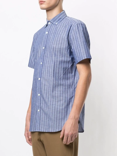 Shop Kent & Curwen Short Sleeved Mix-stripe Shirt In Blue