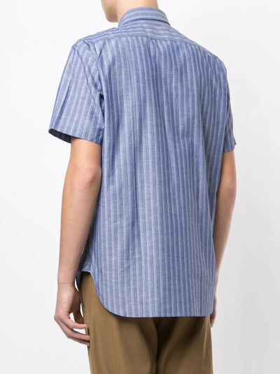 Shop Kent & Curwen Short Sleeved Mix-stripe Shirt In Blue