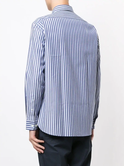 Shop Kent & Curwen Long Sleeved Mix-stripe Shirt In Blue