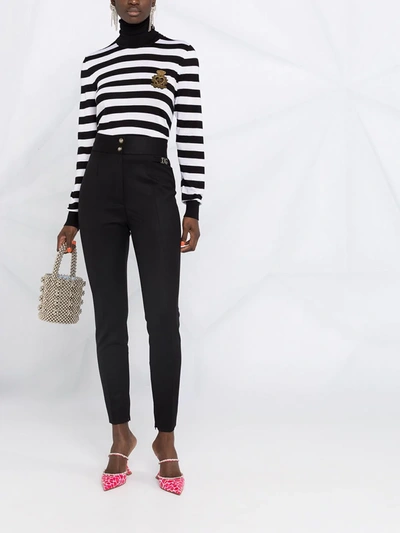 Dolce & Gabbana Logo Plaque Skinny Trousers In Neutrals