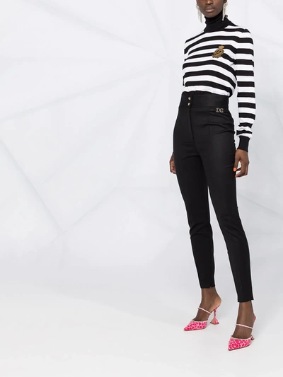 Dolce & Gabbana Logo Plaque Skinny Trousers In Neutrals