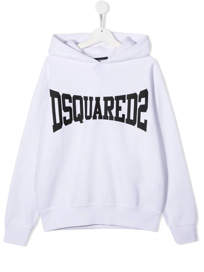 Shop Dsquared2 Teen Logo-print Cotton Hoodie In White