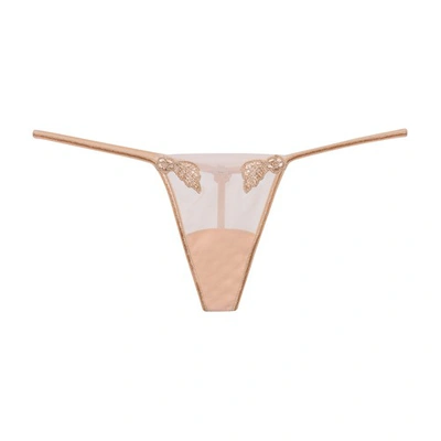 Shop La Perla Thong In Stretch Tulle In Sand