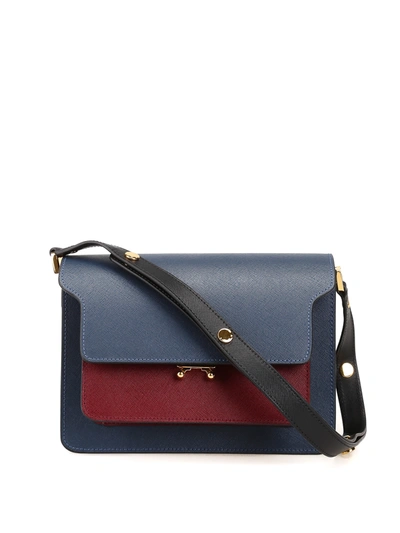Shop Marni Blue And Burgundy Saffiano Shoulder Bag