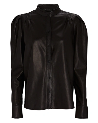 Shop Frame Charlie Leather Button-down Shirt In Black