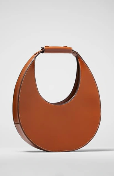 Shop Staud Leather Moon Bag In French Grey