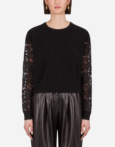 Shop Dolce & Gabbana Cashmere Sweater With Lace Sleeves