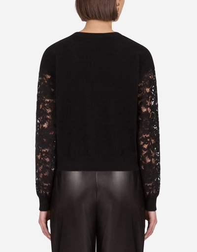 Shop Dolce & Gabbana Cashmere Sweater With Lace Sleeves