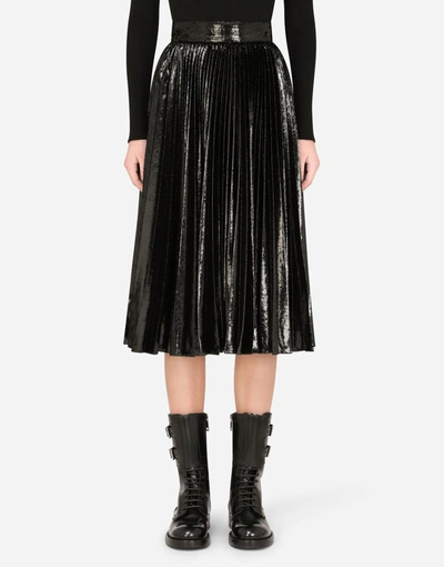 Shop Dolce & Gabbana Pleated Midi Skirt In Flowing Lamé Velvet