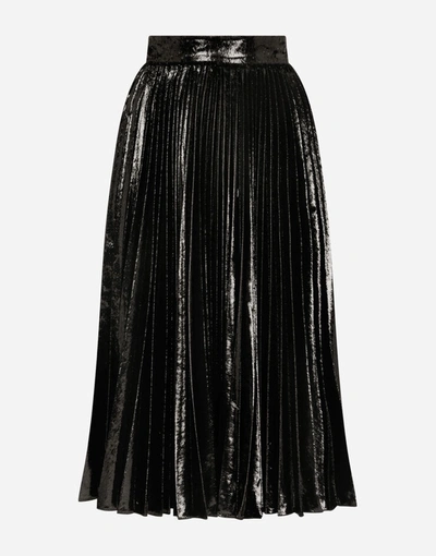 Shop Dolce & Gabbana Pleated Midi Skirt In Flowing Lamé Velvet
