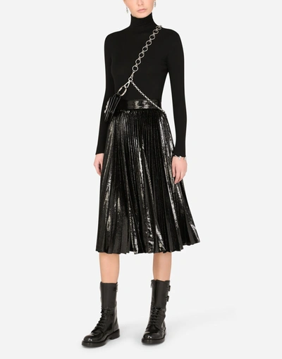 Shop Dolce & Gabbana Pleated Midi Skirt In Flowing Lamé Velvet