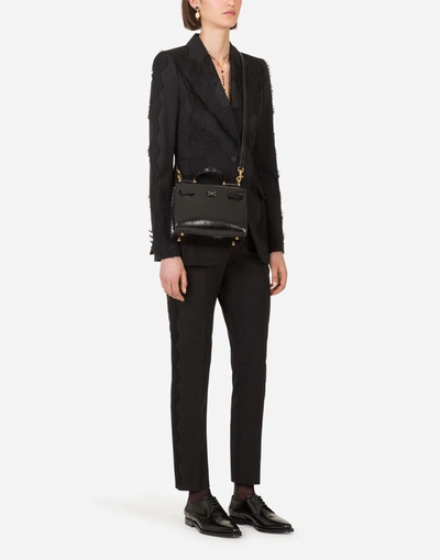 Shop Dolce & Gabbana Single-breasted Woolen Blazer With Lace Details In Black