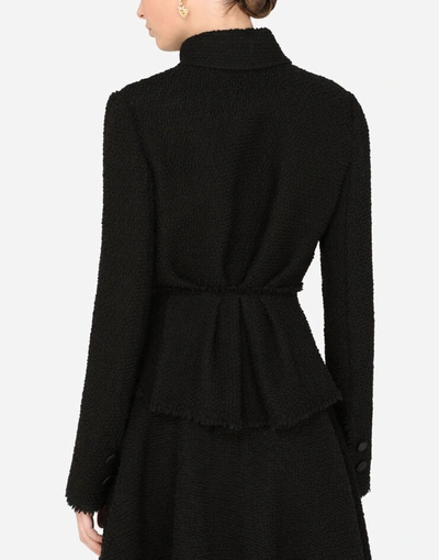 Shop Dolce & Gabbana Short Double-breasted Bouclé Jacket With Pussy-bow Neck In Black