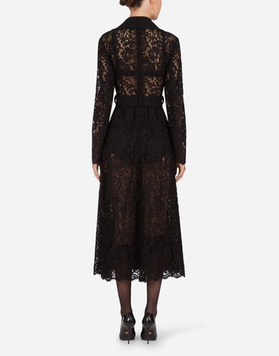 Dolce & Gabbana Lace And Crepe Double-breasted Coat In Black