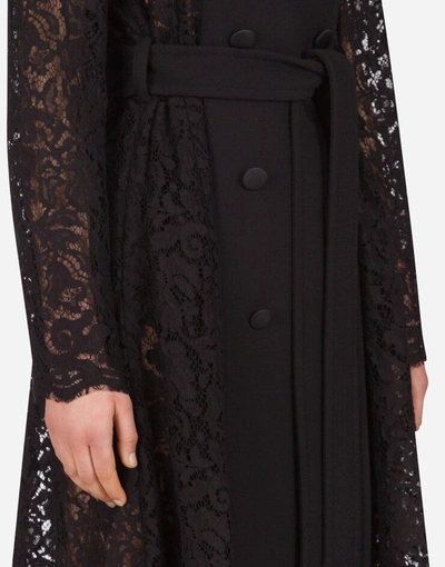 Shop Dolce & Gabbana Belted Double-breasted Crepe And Lace Coat In Black