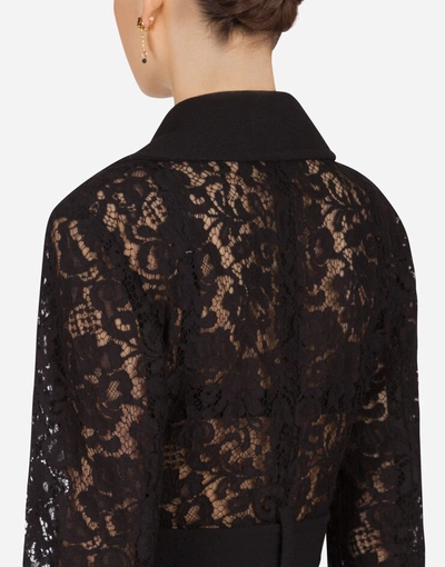 Shop Dolce & Gabbana Belted Double-breasted Crepe And Lace Coat In Black