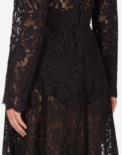 Shop Dolce & Gabbana Belted Double-breasted Crepe And Lace Coat In Black