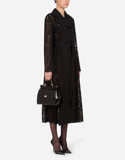 Dolce & Gabbana Lace And Crepe Double-breasted Coat In Black