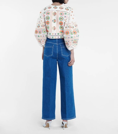 Shop Zimmermann Brighton Embroidered Cotton Crop Top In Multicoloured