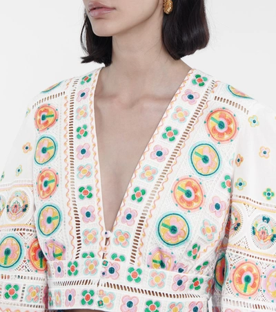 Shop Zimmermann Brighton Embroidered Cotton Crop Top In Multicoloured