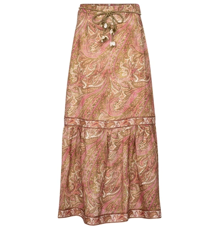 BRIGHTON涡纹图案亚麻中长半身裙