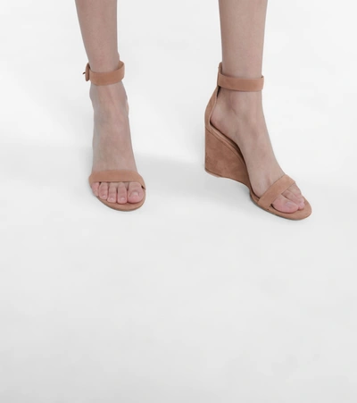Shop Gianvito Rossi Portofino Suede Wedge Sandals In Beige